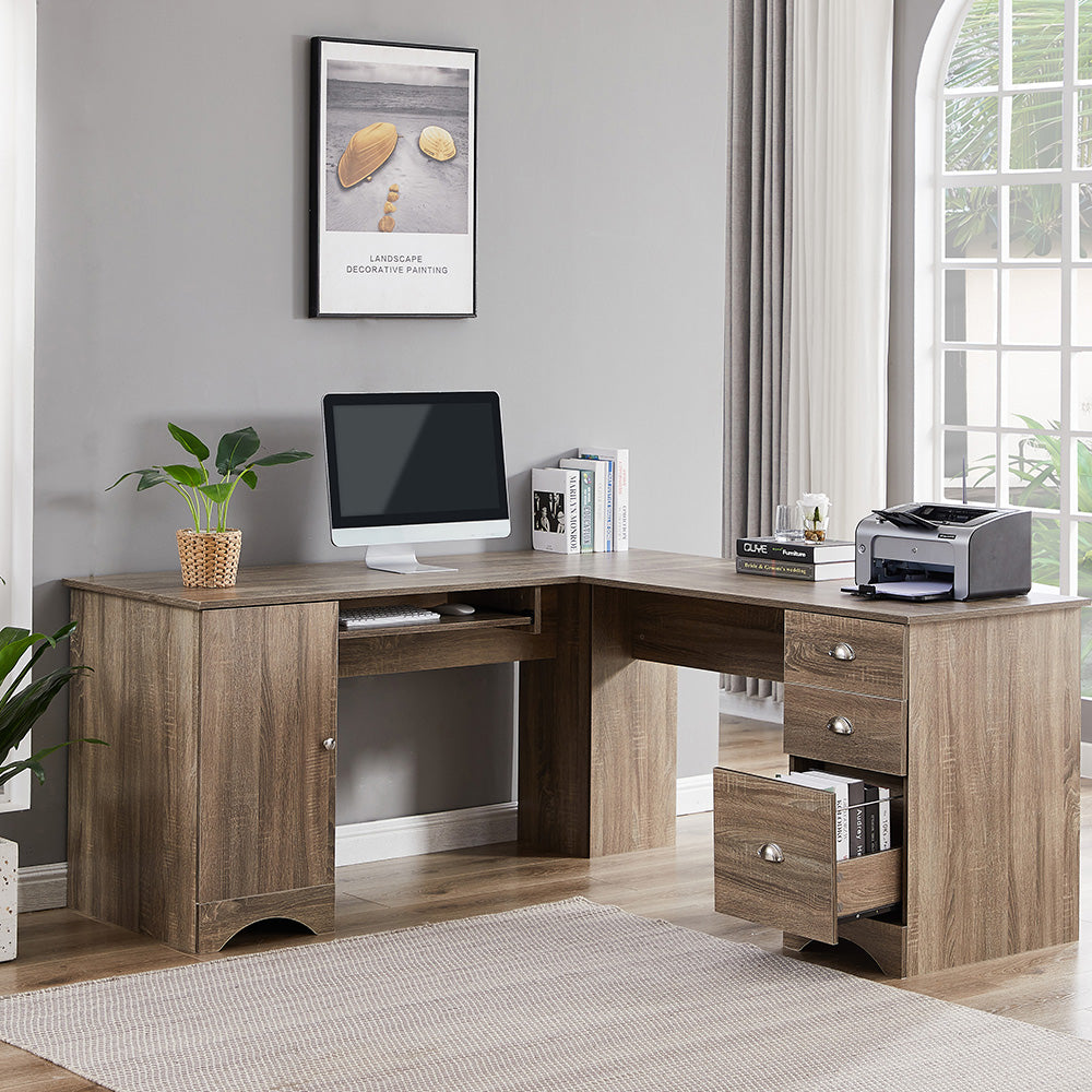 L-shaped Office Desk with Storage and Shelf