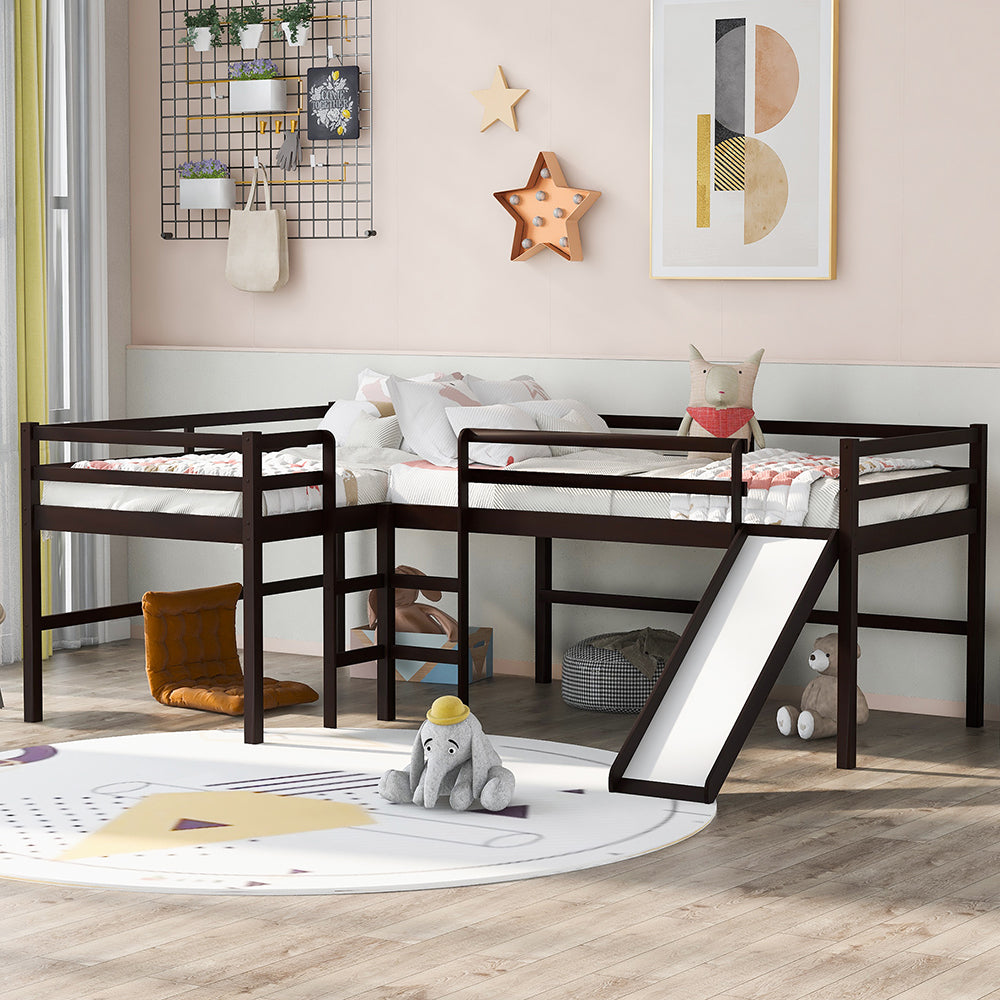 Twin Size L-Shaped Loft Bed with Slide