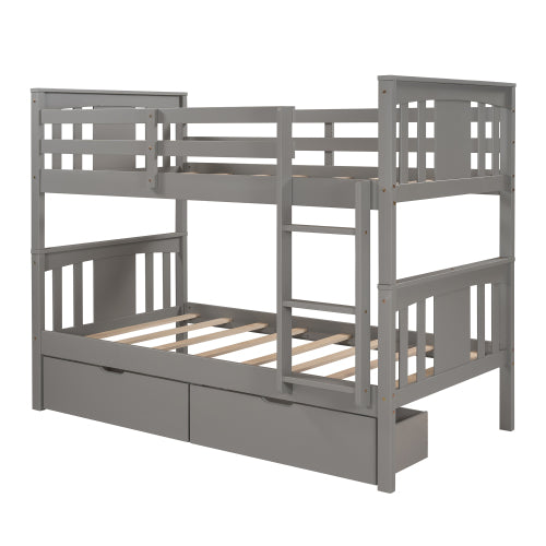 Twin over Twin Bunk Bed with Drawers, Gray