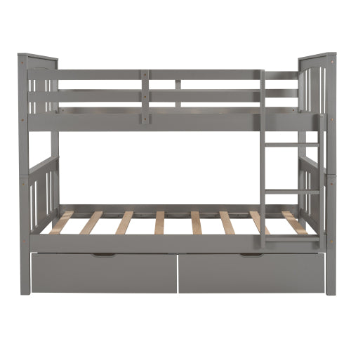 Twin over Twin Bunk Bed with Drawers, Gray