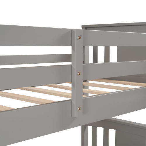 Twin over Twin Bunk Bed with Drawers, Gray