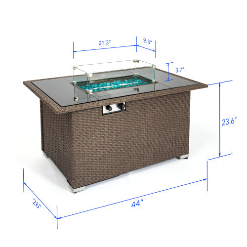 44 inch Fire pit Table Rectangle 50,000 BTU, Brown