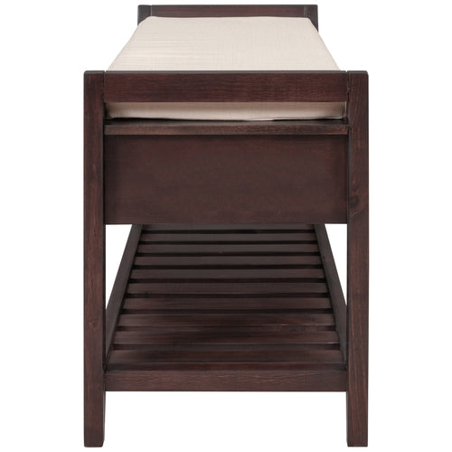 Shoes Rack Bench with Cushioned Seat and Drawers, Espresso