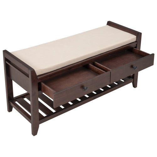 Shoes Rack Bench with Cushioned Seat and Drawers, Espresso