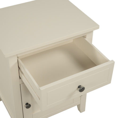 Solid Wood End Table, with Cabinet and Drawer, Beige