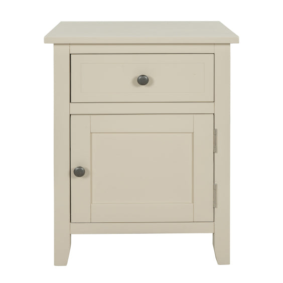 Solid Wood End Table, with Cabinet and Drawer, Beige