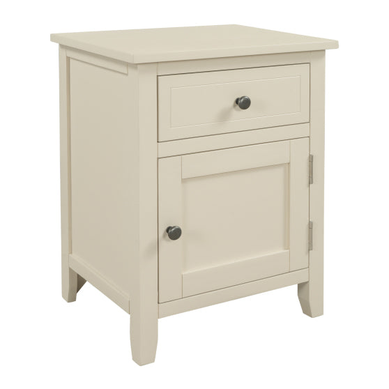 Solid Wood End Table, with Cabinet and Drawer, Beige