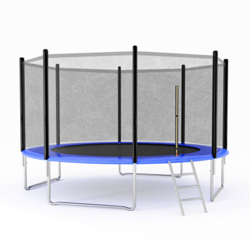 12FT Recreational Trampoline for Kids with Safety Net, Blue