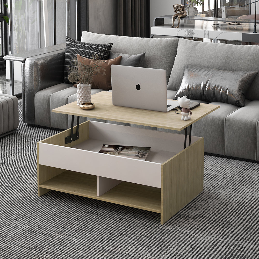 Lift Top Coffee Table with Hidden Compartment and Storage Shelves