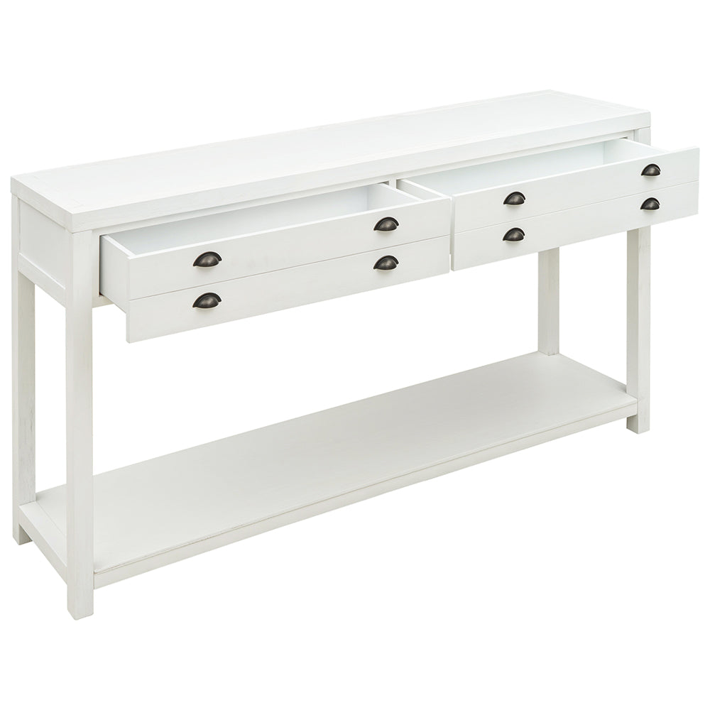 Retro Console Table with Drawers and Open Shelf