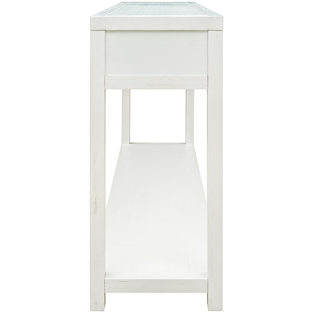 Retro Wooden Console Table with Two Big Top Drawers and Open Style Shelf, White