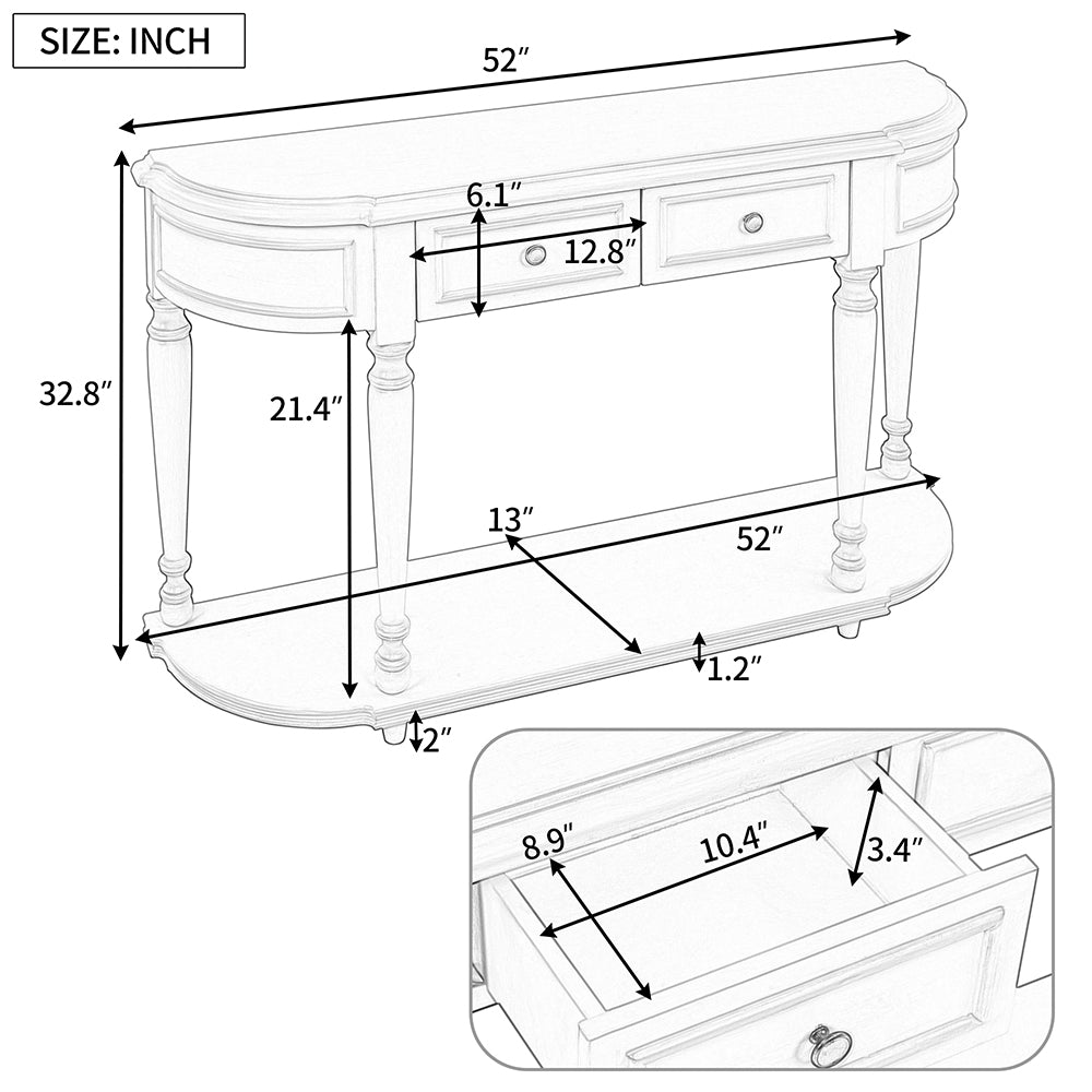 Curved Console Table with Drawers and Shelf