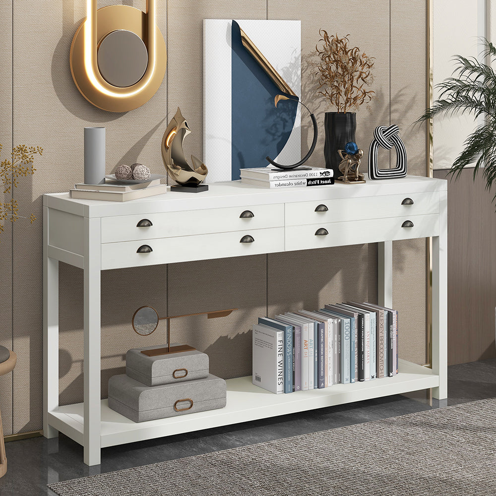 Retro Console Table with Drawers and Open Shelf