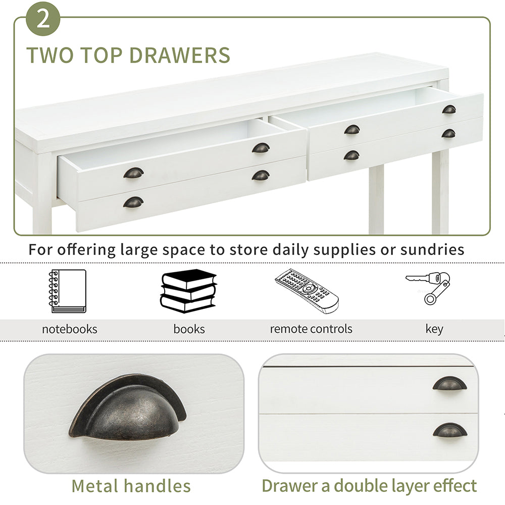 Retro Console Table with Drawers and Open Shelf