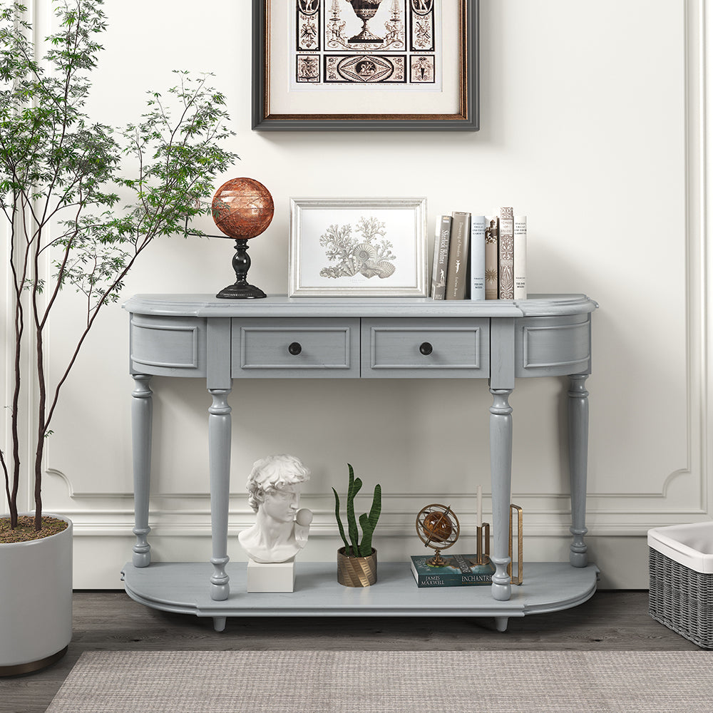 Curved Console Table with Drawers and Shelf