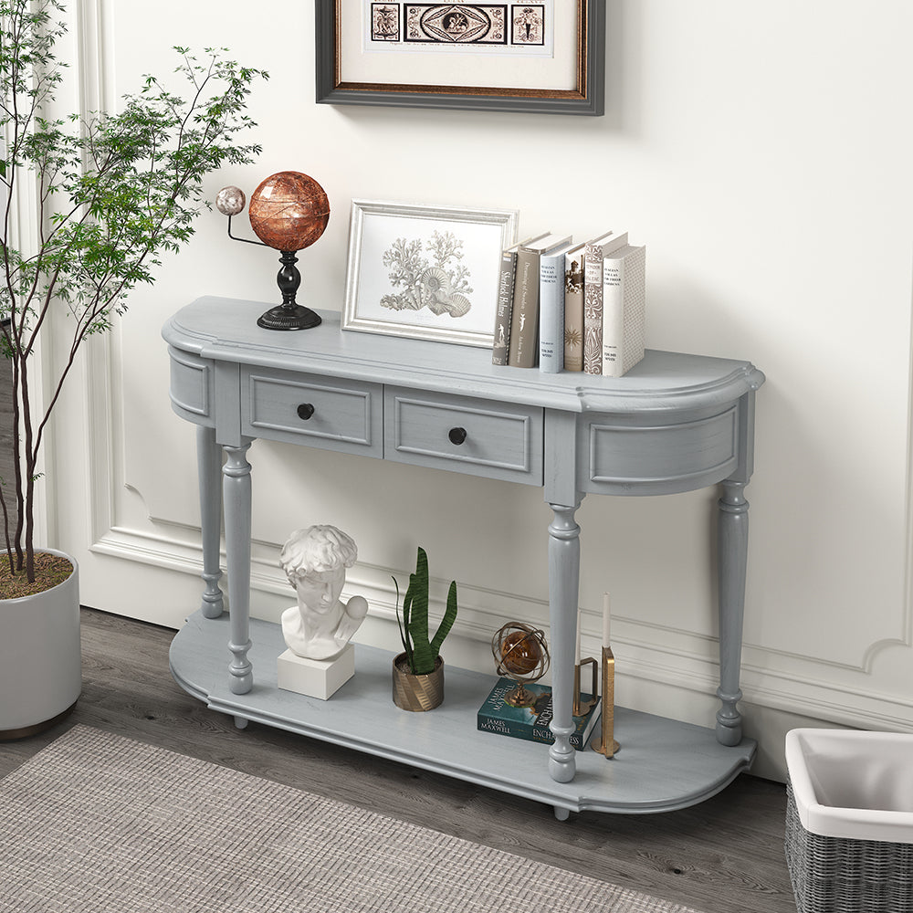 Curved Console Table with Drawers and Shelf