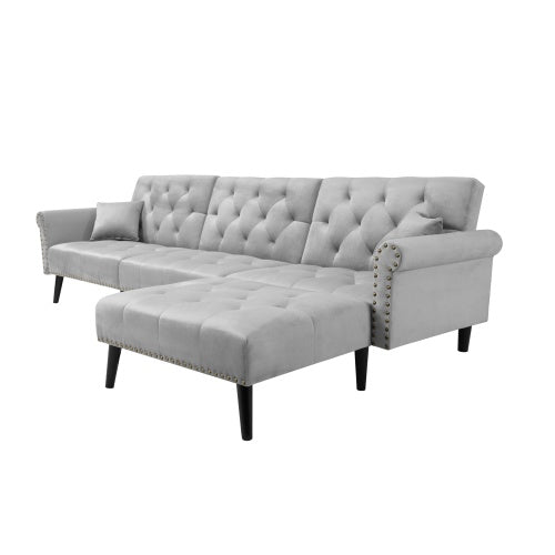 Convertible Sofa Bed Velvet Sleeper, Light Gray