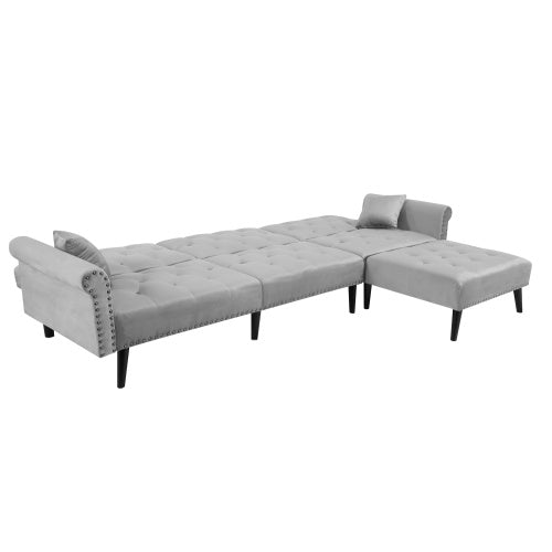 Convertible Sofa Bed Velvet Sleeper, Light Gray