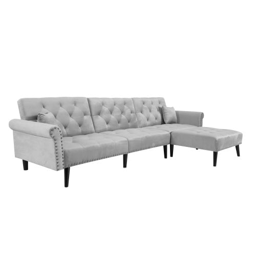 Convertible Sofa Bed Velvet Sleeper, Light Gray