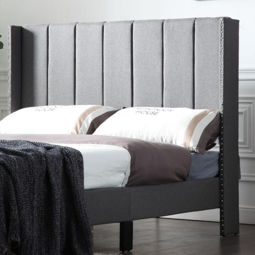 Modern Fabric Queen Bed Frame with Headboard, Grey