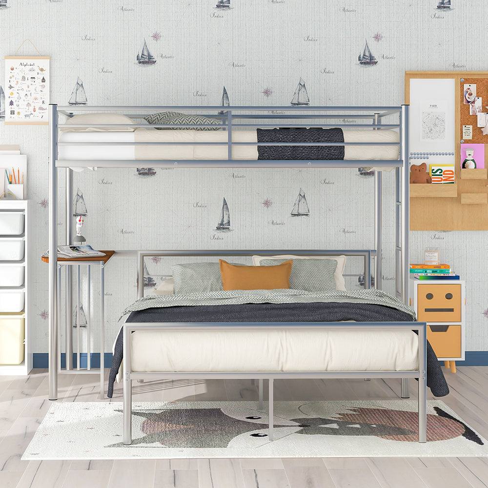 Twin Over Full Metal Bunk Bed with Desk