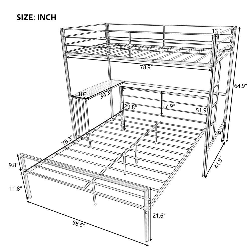Twin Over Full Metal Bunk Bed with Desk
