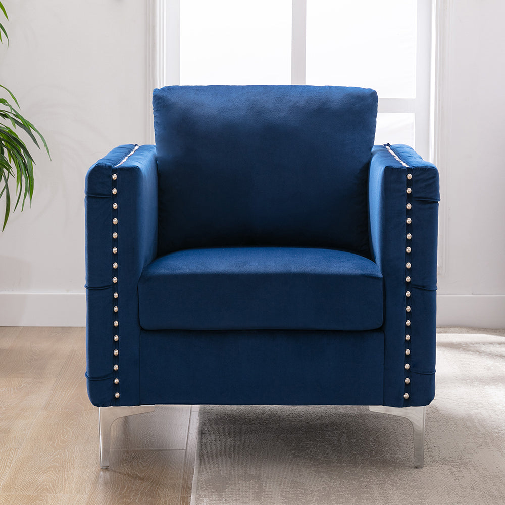 Velvet Upholstered Armchair Tufted Button Sofa Chair