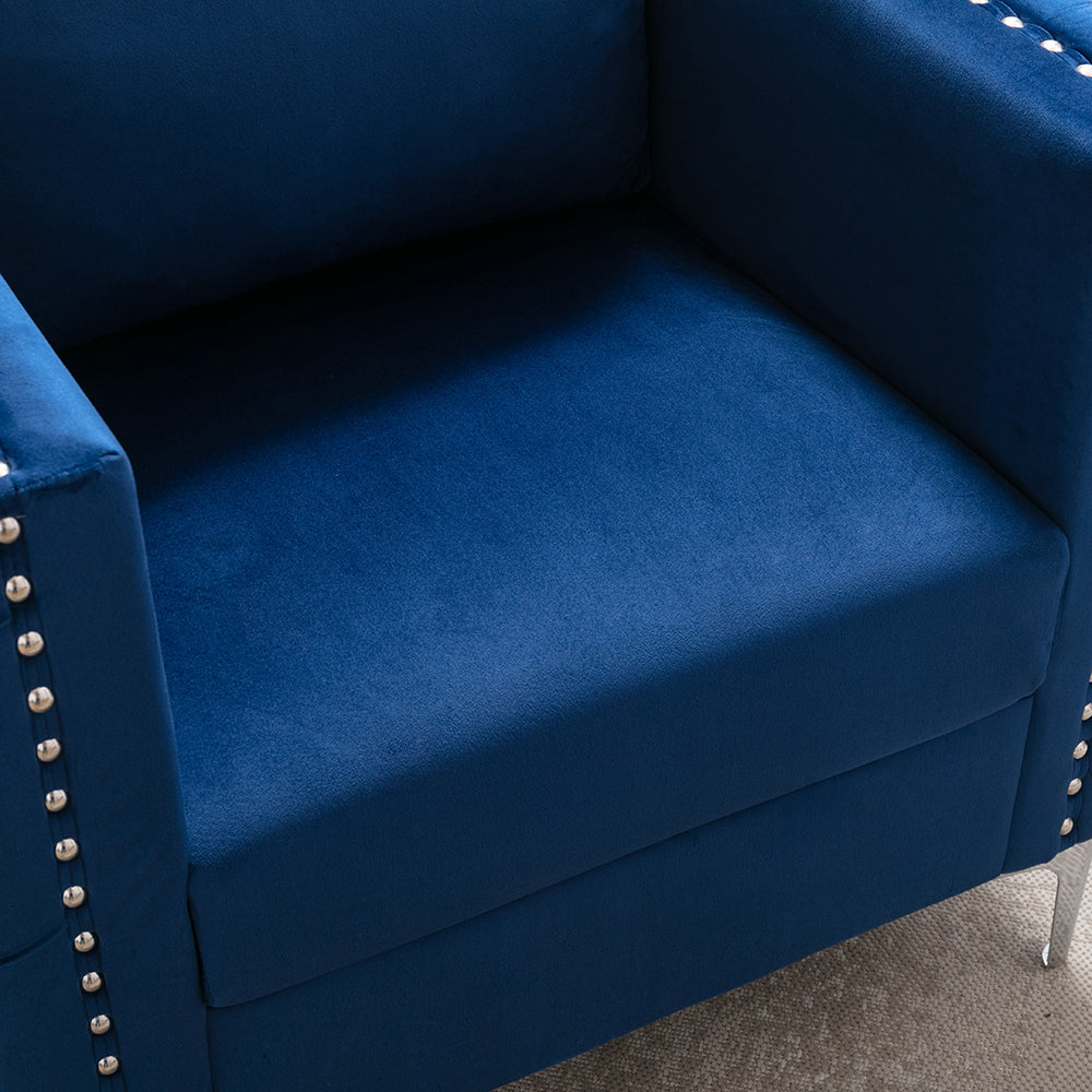 Velvet Upholstered Armchair Tufted Button Sofa Chair, Navy