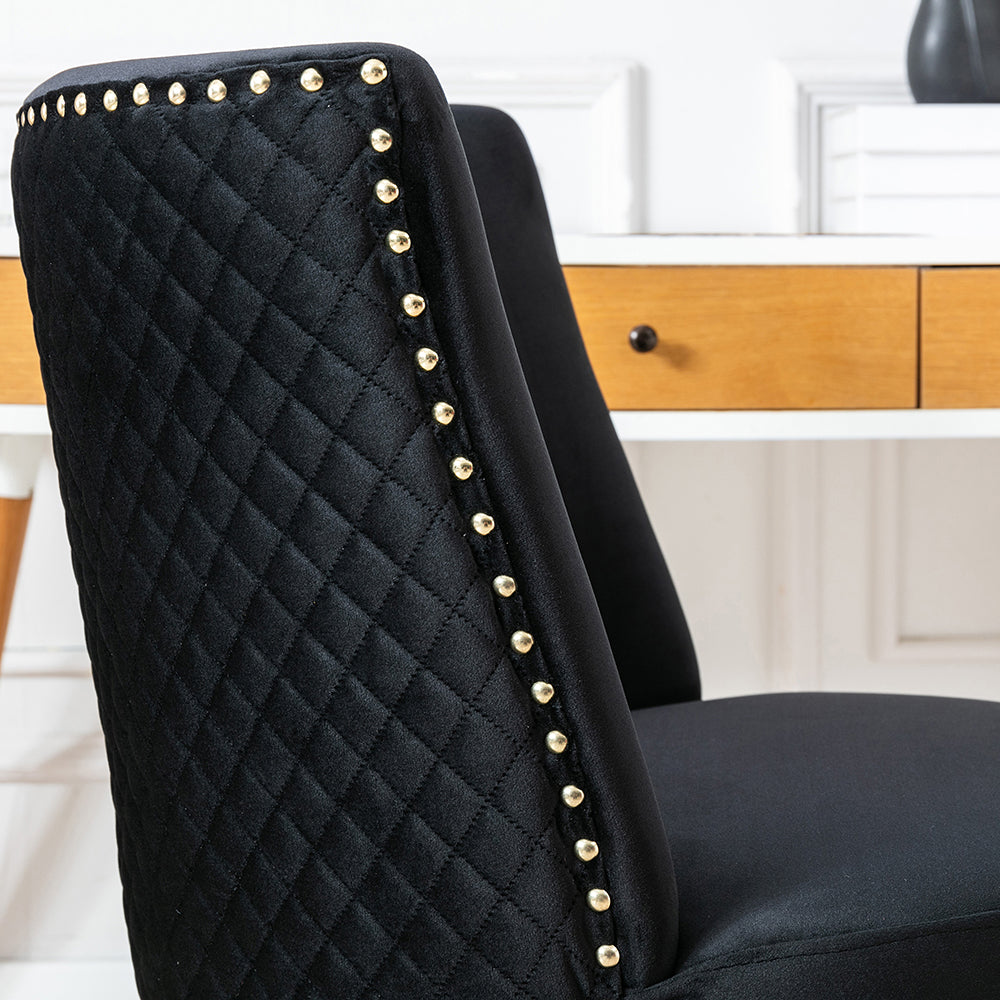 Home Office Velvet Upholstered Swivel Chair, Black