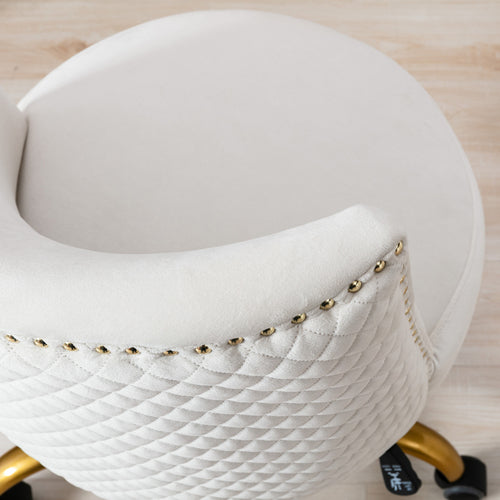 Velvet Office Swivel Chair, Ivory White