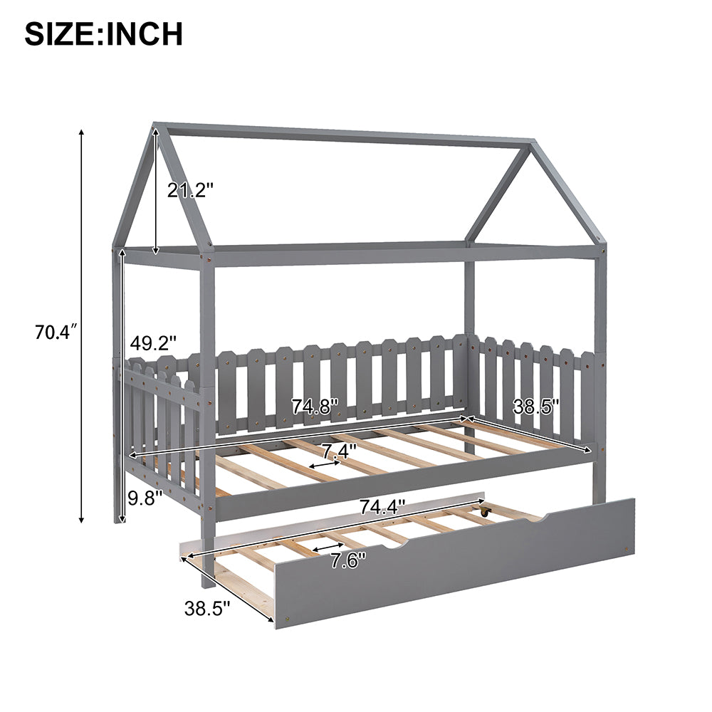 Twin Size House Bed with Trundle