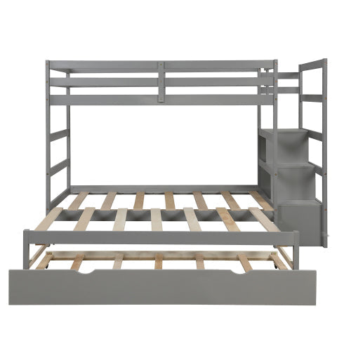 Twin over Twin/King Bunk Bed with Trundle, Gray