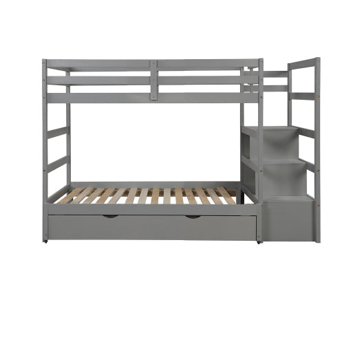 Twin over Twin/King Bunk Bed with Trundle, Gray