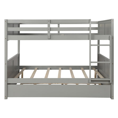 Full Over Full Bunk Bed with Twin Size Trundle, Gray