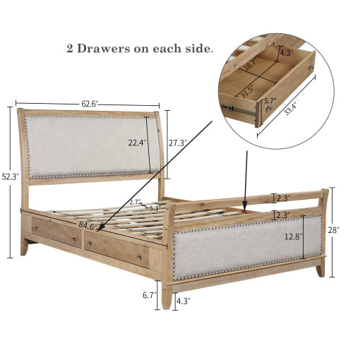 Upholstered Queen Bed with 4 Storage Drawers