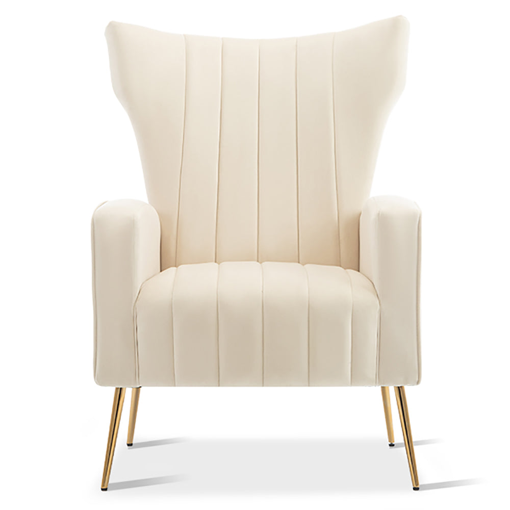 Velvet Accent Chair with Wingback and Gold Legs