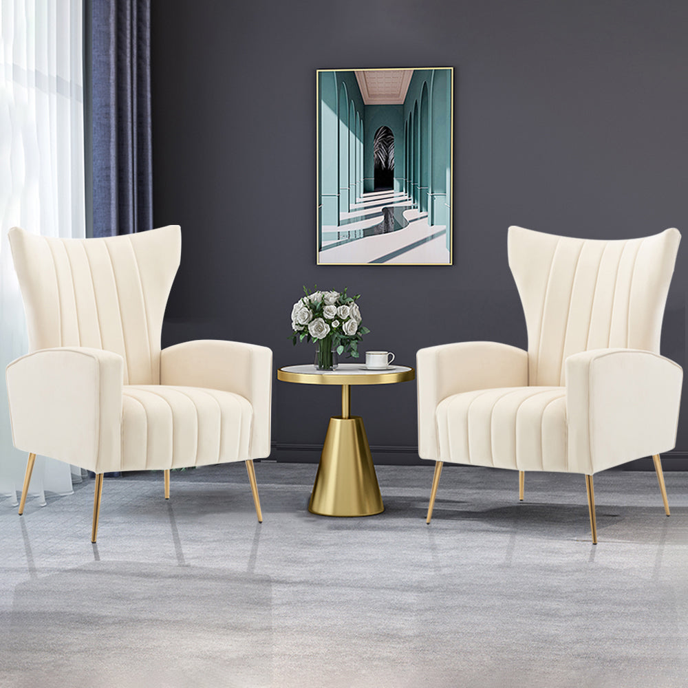 Velvet Accent Chair with Wingback and Gold Legs