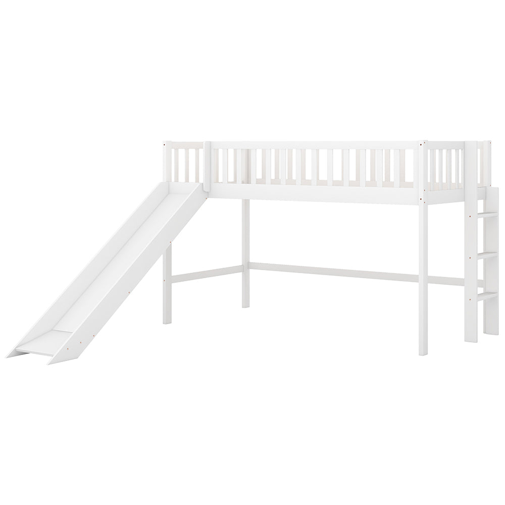 Twin Size Low Loft Bed with Ladder and Slide