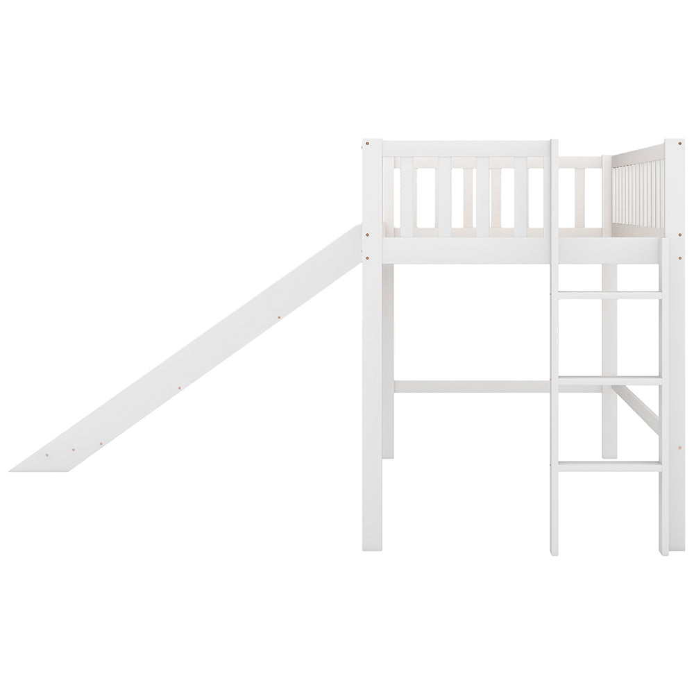 Twin Size Low Loft Bed with Ladder and Slide