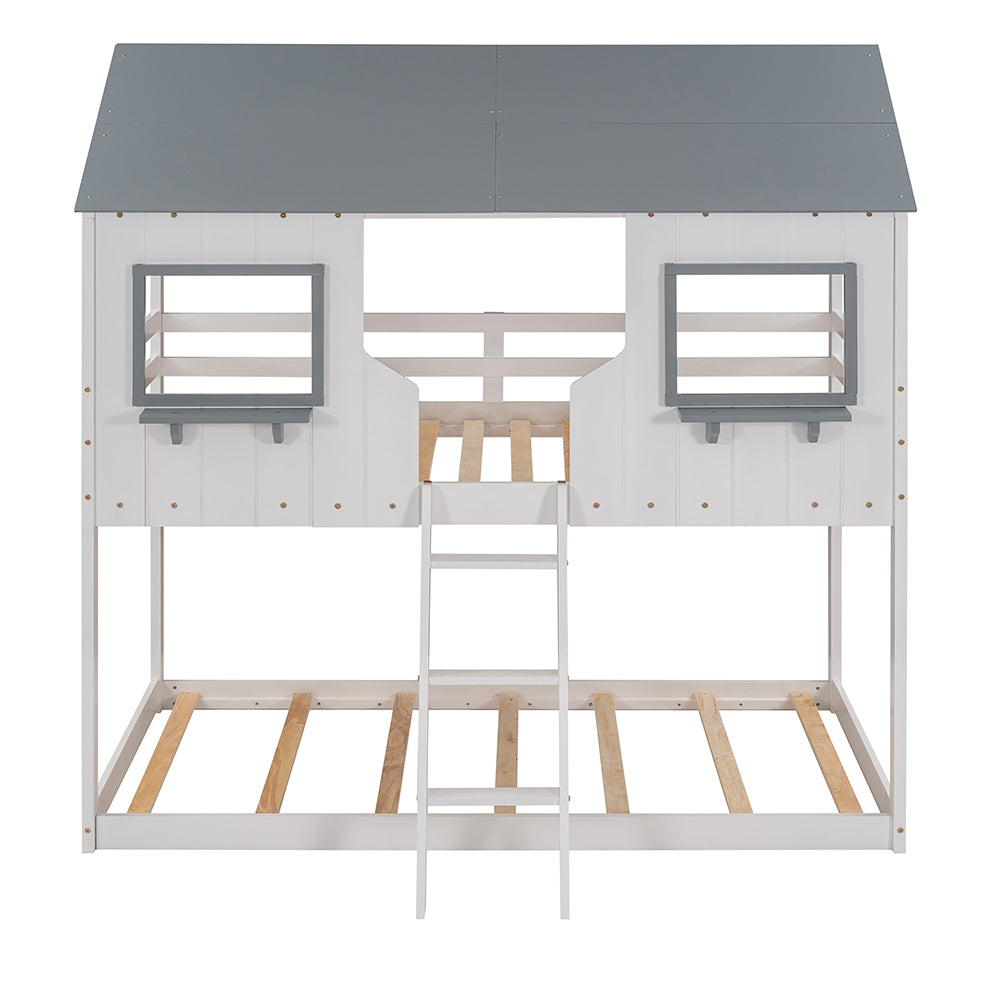 Twin Over Twin Bunk Bed with Roof