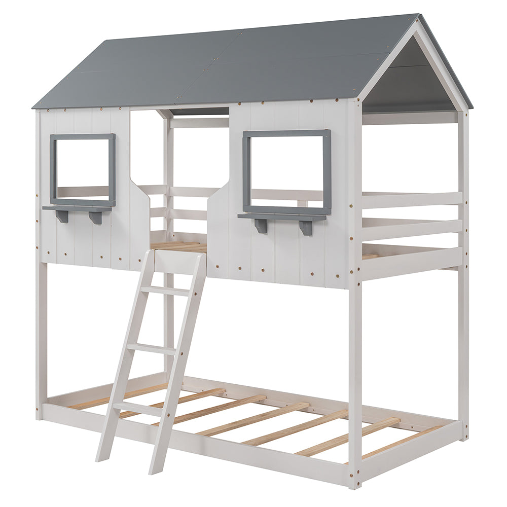 Twin Over Twin Bunk Bed with Roof