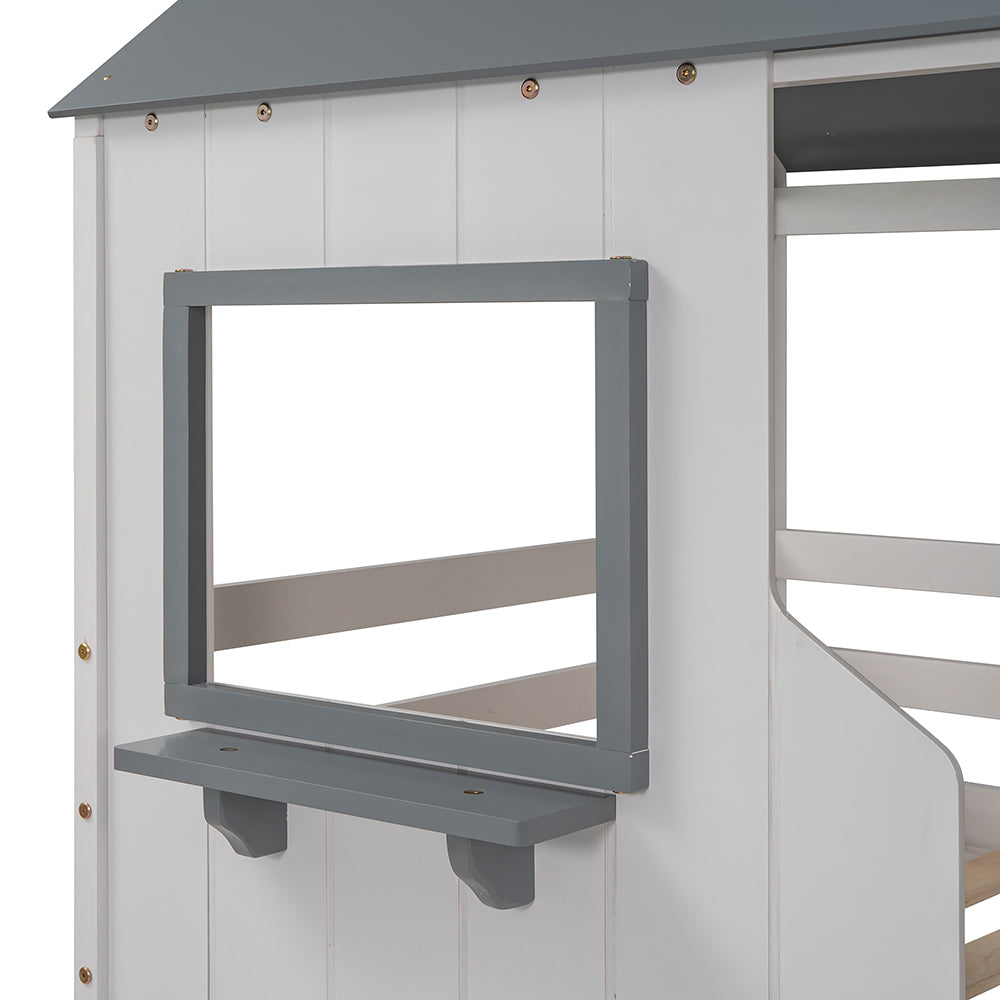 Twin Over Twin Bunk Bed with Roof