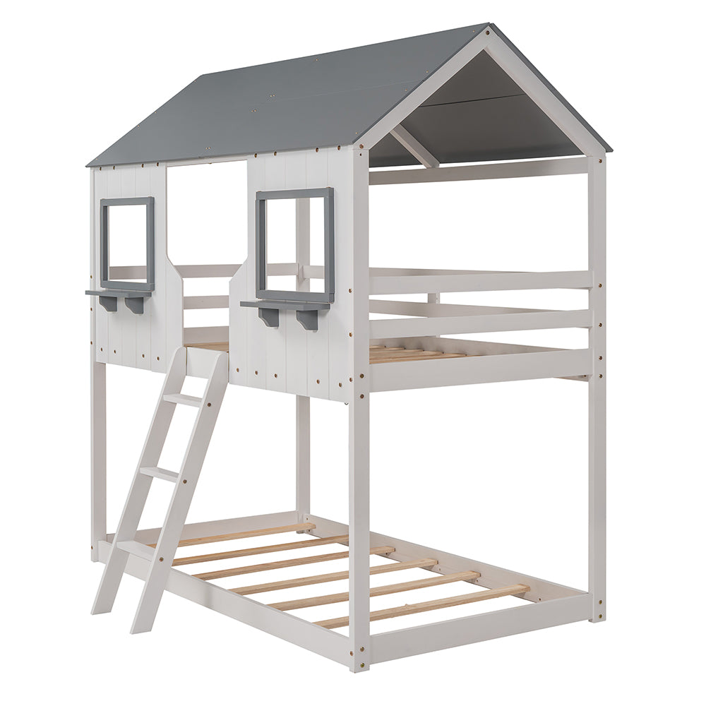 Twin Over Twin Bunk Bed with Roof