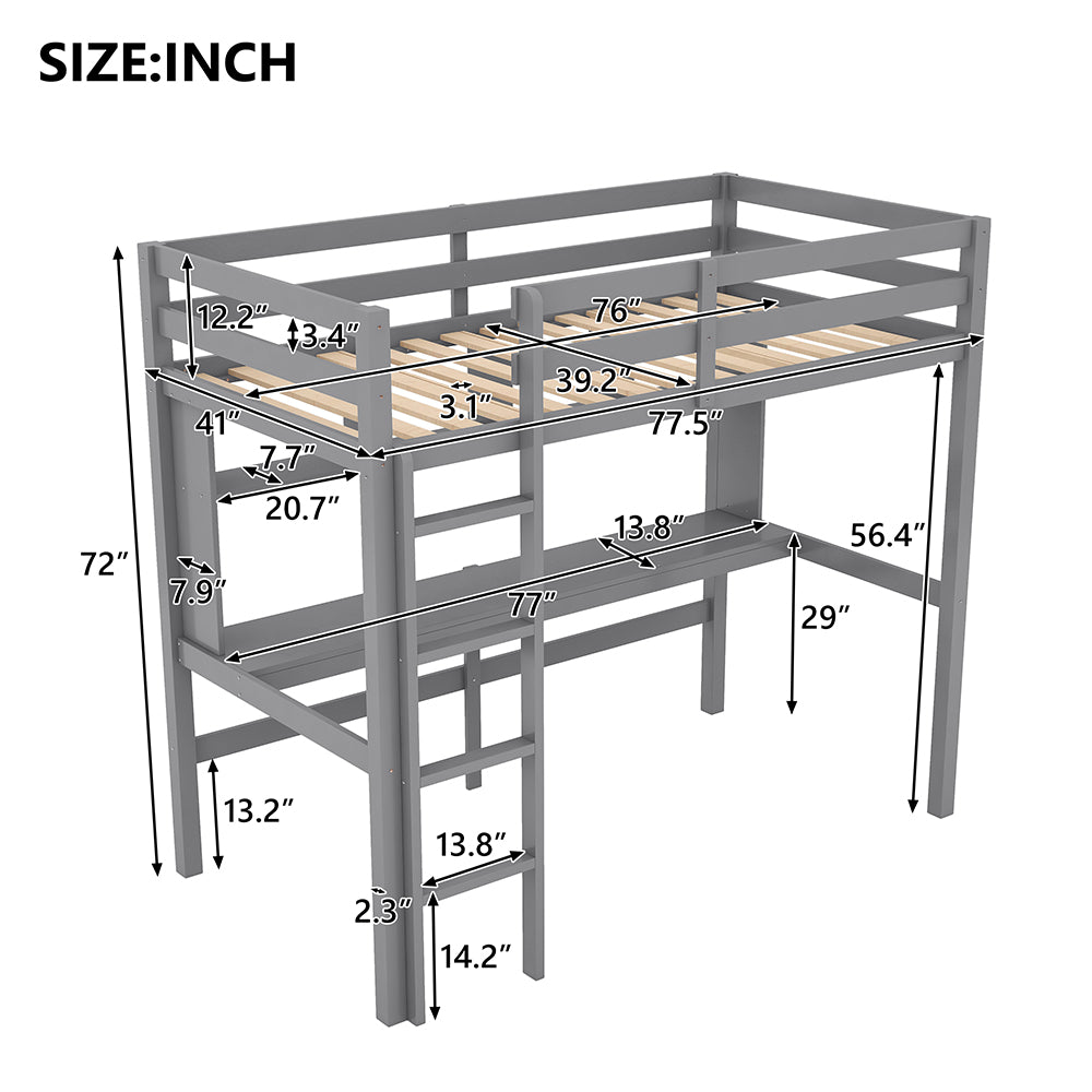 Twin Size Loft Bed with Desk and Shelves