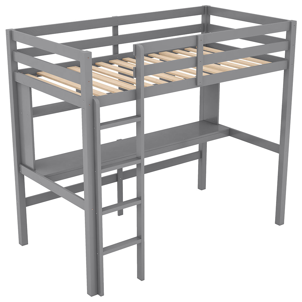 Twin Size Loft Bed with Desk and Shelves