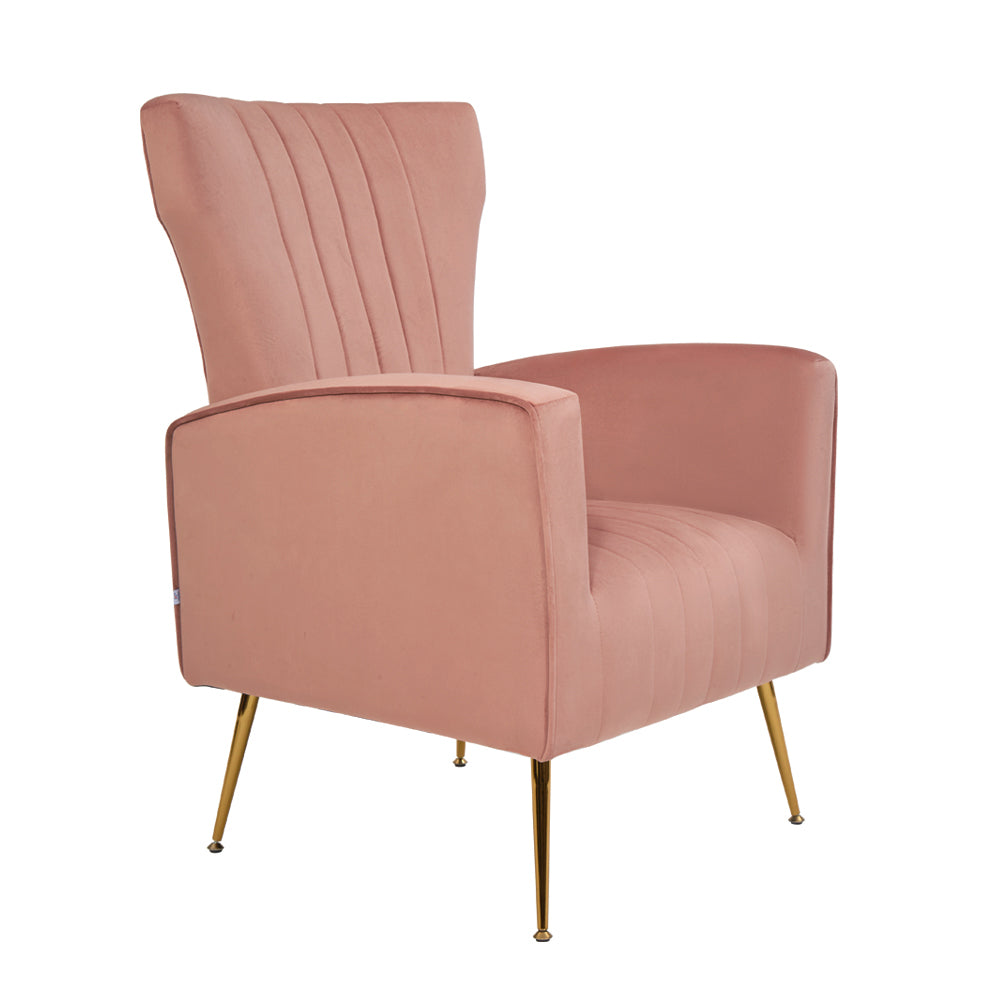 Velvet Accent Chair with Wingback and Gold Legs