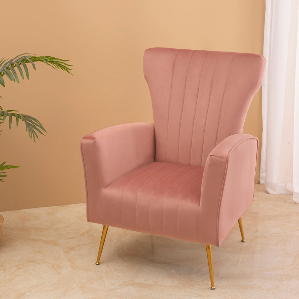 Velvet Accent Chair with Wingback and Gold Legs