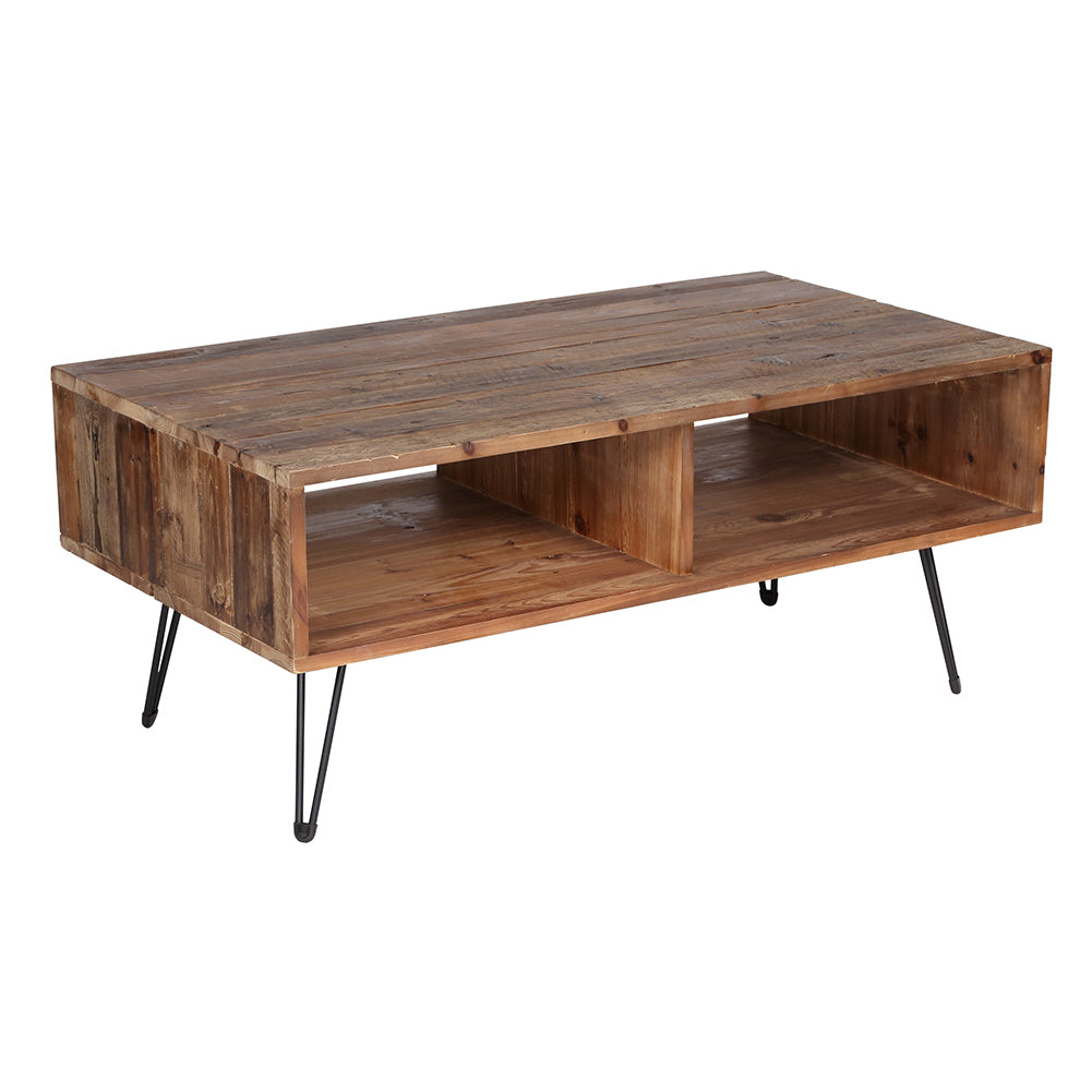 Foldable Legs Coffee Table with 2 Open Shelves