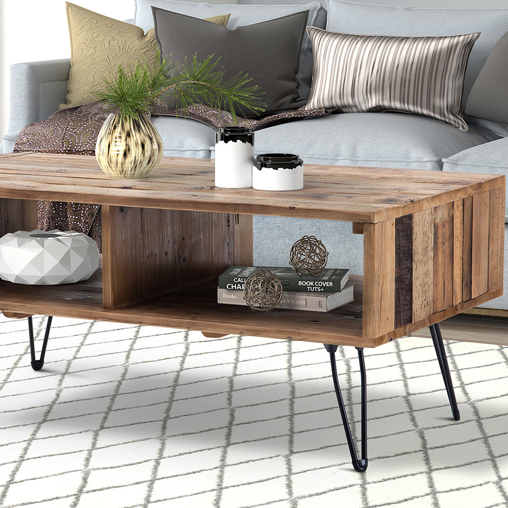 Foldable Legs Coffee Table with 2 Open Shelves