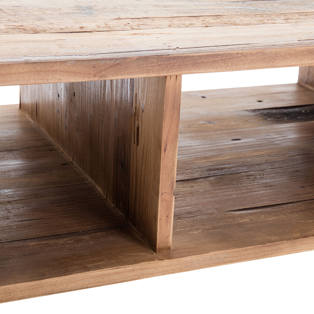 Wood 42" Foldable Legs Coffee Table with Two Open Shelves